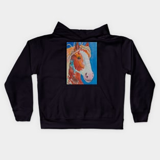 Red orange horse on blue background Kids Hoodie